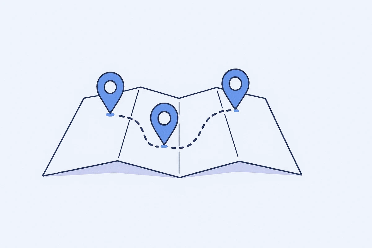 地図を囲んで新規事業を計画するチームのイラスト